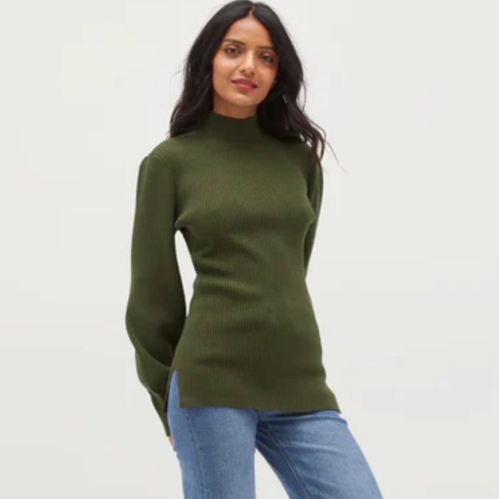 Hill House The Winter Sweater Leaf
Green Rib Knit XL Extra Large Blouson Sleeve